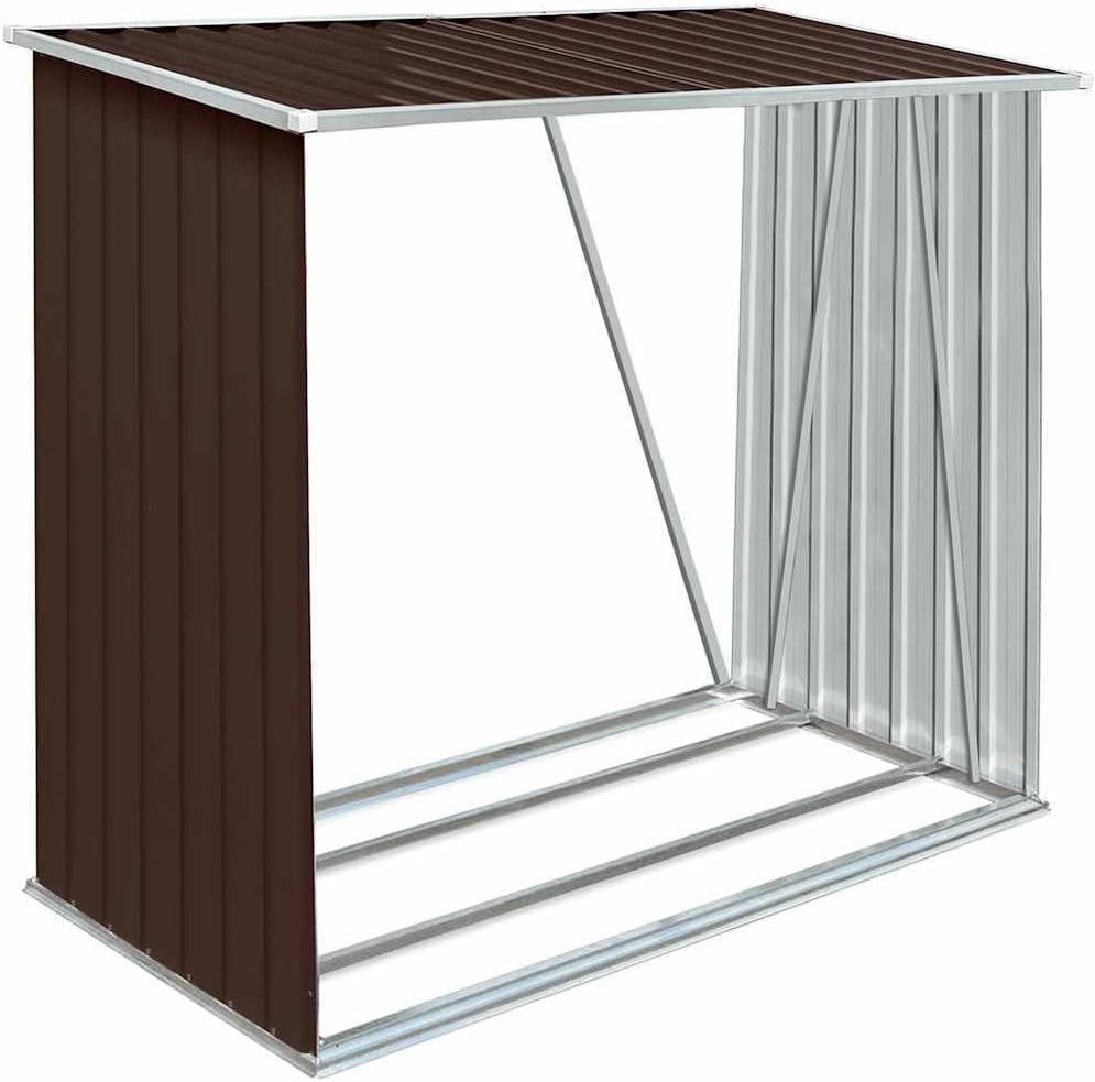 vidaXL Firewood Rack, Log Holder with Roof, Log Storage, Firewood Stand for Outdoor Backyard Garden Patio Porch, Gray Galvanized Steel 64.2"