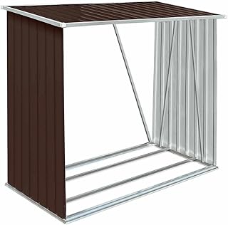 vidaXL Garden Log Storage Shed - Compact, Waterproof Wood Storage with Ventiliated Design - Galvanized Steel - Brown - 64.2" x 32.7" x 60.6"