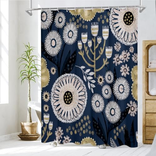 Boho Floral Shower Curtain, Dark Blue Botanical Fabric Curtain, 72 x 78 by MitoVilla - Used condition - Image 2