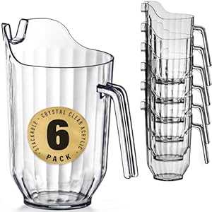 DecorRack 6 Pack – 56 oz Polycarbonate Plastic Pitcher Beverage Dispenser with Pour Spout Shatterproof Catering and Restaurant Serveware for Cold Drinks, Water, Lemonade, Beer, and Sangria (6 Pack)