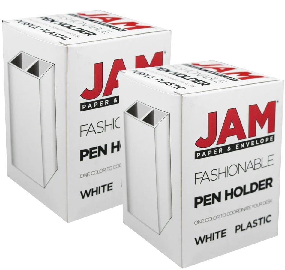 Image of JAM PAPER Plastic Pen Holders - White Desktop Pencil Cups - 2 /Pack