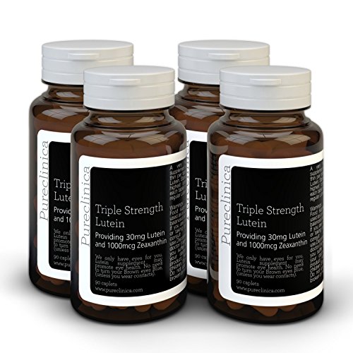 Lutein 30mg, 90 tablets x 4 bottles (360 tablets total). With 1000mcg Zeaxanthin per tablet. 3 x the strength of regular Lutein tablets. SKU: LU3x4