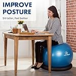 ProBody Pilates Yoga Ball Chair, Exercise Ball Chair with Base or Stand for Home Office Desk Sitting or Workout, 65cm Antiburst Balance & Stability Ball Seat, Large Gym Ball for Back, Abs - Image 2