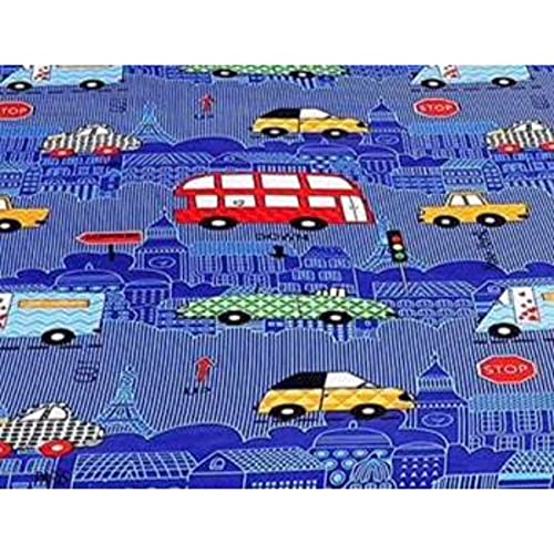 Image of Cotton Feel Glace Cotton Elastic Fitted Printed King Size Double Bed Bedsheet with 2 Pillow Cover(72 inchx78 inch,Blue Bus)