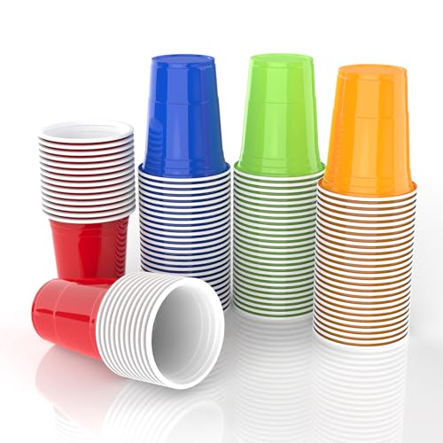Metionga 100 Vasos Plástico, Vasos de Plastico 480ML/16OZ Reutilizables, Copas con 10 Bolas, Tazas Uso en Fiestas, Boda, Oficina Camping
