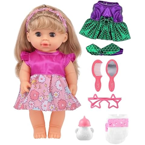 GAGAKU Baby Doll with Hair, 12" Baby Doll for Girls 1 2 3 4 5 6 Years Old, Baby Doll for Toddlers Kids, Toy Baby Dolls with Accessories, Clothes Outfits Diapers Bottle Cover