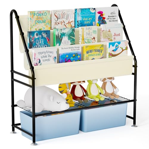 Image of ORLESS Kids Bookcases Freestanding Book Shelf for Kids Rooms, Bedroom, Children Bookcase Toy Storage Metal Black Cabinets Shelves