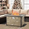 Vicluke 44 Inch Aluminum Propane Fire Pit Table w/Faux Ledgestone, Hand-Painted Table Top, 50,000 BTU Fire Table w/CSA Certification,Waterproof Cover,Glass Rock for Outdoor, Patio, Christmas(Grey)