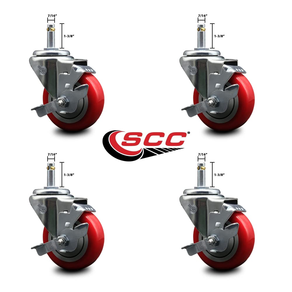 Polyurethane Swivel Grip Ring Stem Caster Set of 4 w/3.5