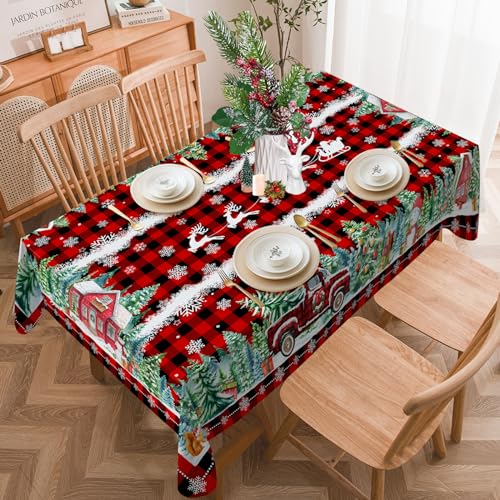 Christmas Tablecloth 60x84 Inches for Rectangle Tables - Red Buffalo Plaid Christmas Decor for Table - Water Resistant Xmas Table Cloth, Party Decorations for Kitchen, Home – Image 4