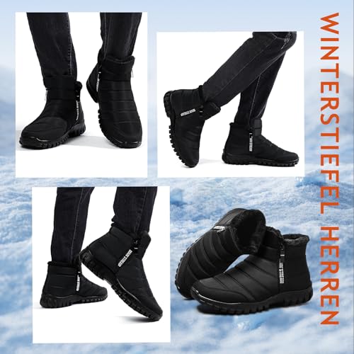 Bravover Winterstiefel Herren Schneestiefel Winterschuhe Warm Gefüttert Wanderschuhe Stiefeletten Rutschfest Reißverschluss Trekkingschuhe Stiefel Men Outdoor Wanderstiefel Leichte Boots Schwarz EU43