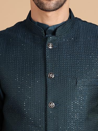 Image of men's Silk Blend Kurta Pejama & Waistcot Set
