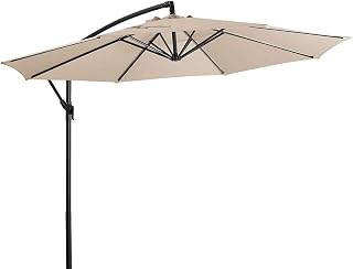 HZH Guarda-sol Cantilever 3M com manivela e inclinação, guarda-sol externo, guarda-chuva suspenso, guarda-sol à prova d'água, guarda-sol de praia, proteção UV, base não incluída (1 cáqui)