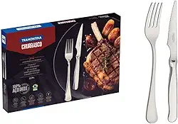 Jogo para Churrasco Tramontina Zurique em Aço Inox Facas Fio Serrilhado Acabamento Alto Brilho 12 Peças