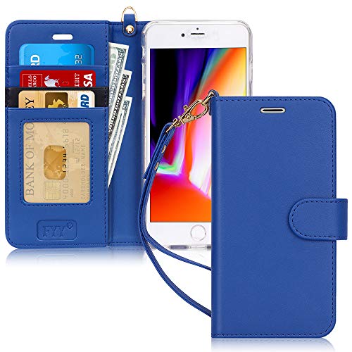 Fyy For Iphone 8 Plus Case/Iphone 7 Plus Case, Pu Leather Flip Wallet Phone Case With Card Holder Wrist Strap Kickstand Protective Cover For Iphone 7 Plus/8 Plus 5.5" Navy #TOP3