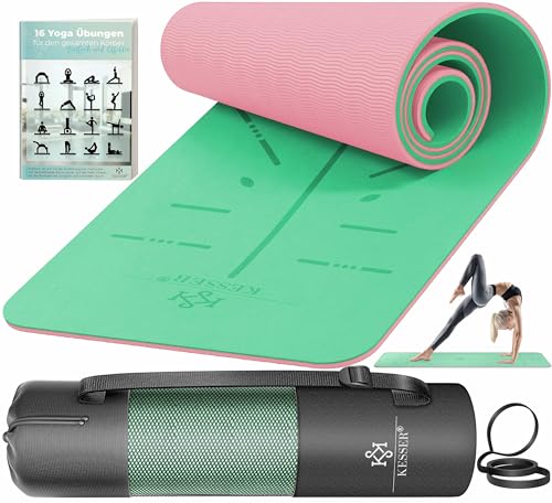 KESSER® Yogamatte rutschfest 183x61x0,6cm TPE Matte, Gymnastikmatte & Fitnessmatte mit Gurt In- & Outdoor, Trainingsmatte für Yoga Workout, Pilates & Fitness, gelenkschonend, Übungsheft & Hilfslinien