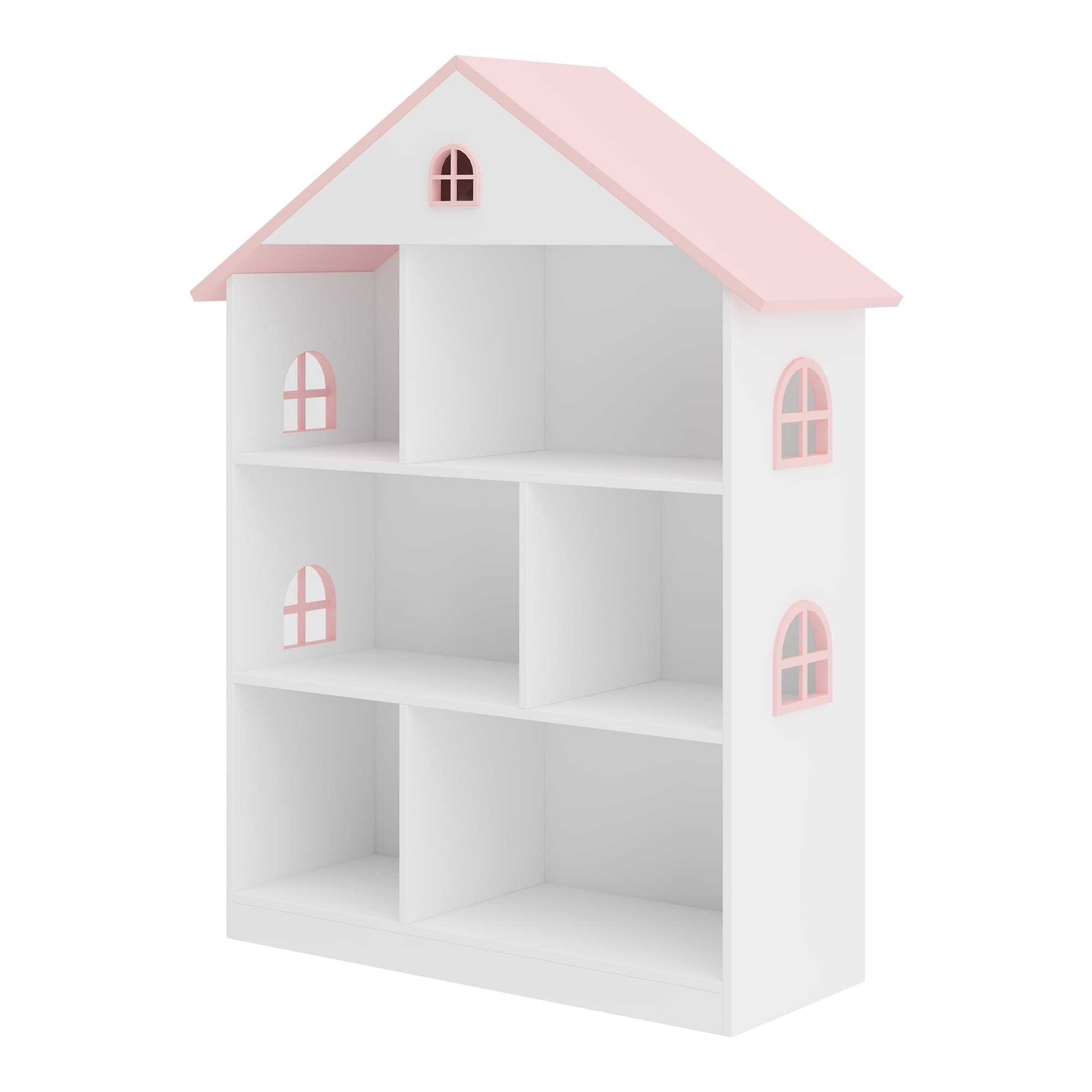 [en.casa] Bibliothèque pour Enfants avec 6 Compartiments de Rangement Ouverts Étagère Autoportante en Forme de Maison Cabane MDF 107 x 83 x 30 cm Blanc
