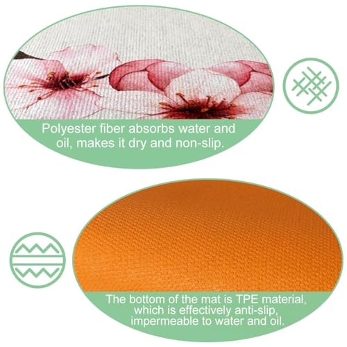 Pack de 2 alfombrillas de cocina con diseño de flores de cerezo, lavables y antideslizantes 6