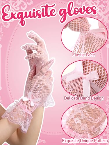 Geyoga 4 Pairs Halloween Lace Gloves Women Tea Party Vintage Elegant Short Glove for Dressy Women Wedding Halloween Party3