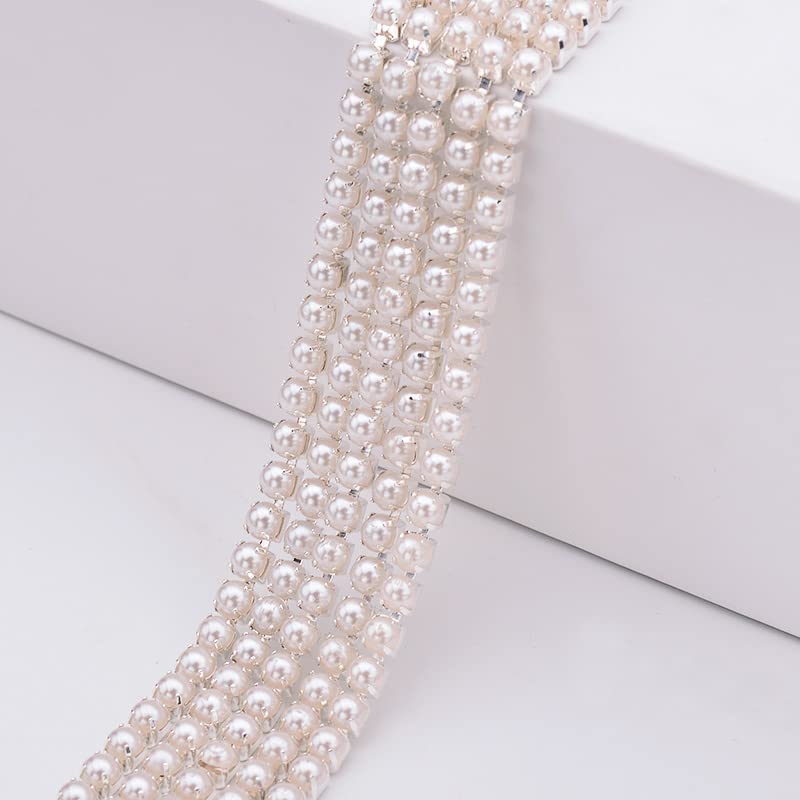 ACiyD SS6 2mm SS12 3mm SS16 4mm Silber Gold Perle Strass Cup Kette Nähperle Kristall Trim Strass Band für DIY Kleidung-Goldbasis, SS16 10 Yards (Silver Base ss16 10 Yards)