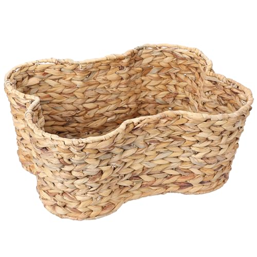 Hipiwe Dog Toy Basket Organizer Bone Shaped Pet Storage Basket Bin Hand-Woven Wicker Baskets Water Hyacinth Decorative Basket for Pet Toy Collection Cat Toy Storage Box,17