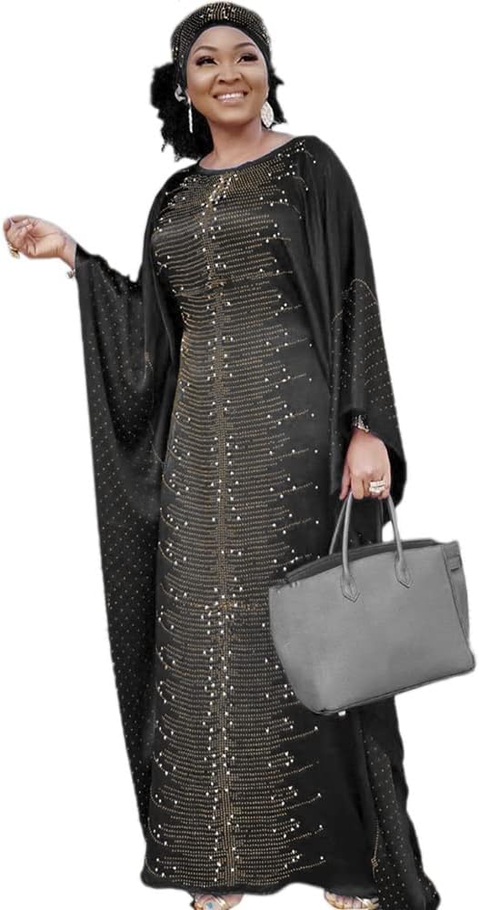 African Dresses for Women Fashion Beading Rhinestone Kaftan Maxi Dress