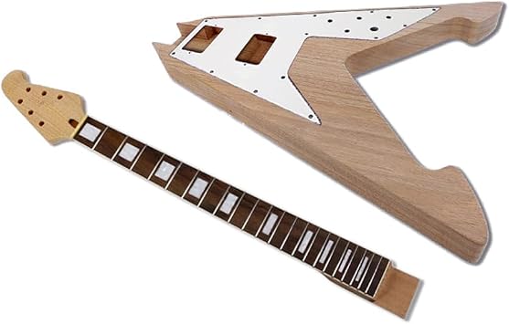 1set guitar kit Unfinished Guitar neck Body 22fret 24.75 inch Block inlay set in Flying V