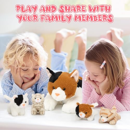 Image of Skylety 5 Pieces Cat Stuffed Animal with Babies Inside Belly Plush Cat Pregnant Mommy Kitty with 4 Cute Fluffy Stuffed Kittens Christmas Birthday Surprise Gifts(Orange, Black, White)