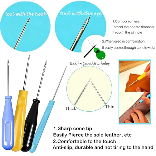 Image of Candle Wick Needle Kit Candle Wick Inserting Tool Mold Punch Needle with Hook & Eye, Large-Eye Needle for Candle Silicone Molds,Candle Wick Roll 200 Ft 24 Wick Spool,Threader,Wick Holders