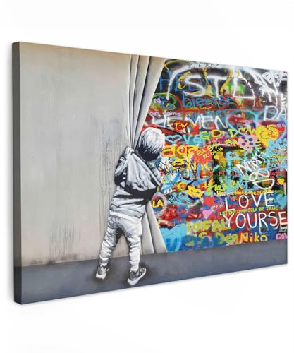 MuchoWow© Impression sur Toile Peinture 120x80 cm Tableau Mural Decoration Salon Reproductions de Tableaux Murale Moderne Graffiti - Garçon - Street art -...