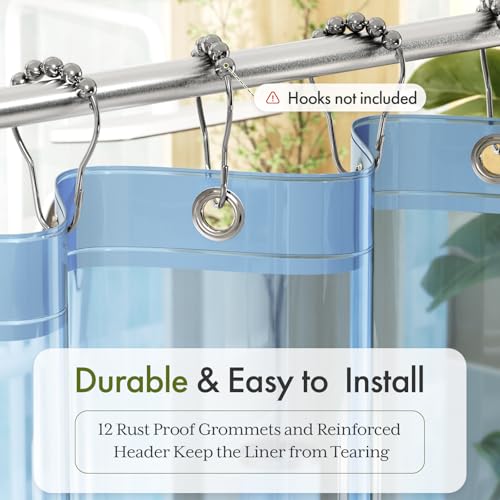 Image of Bathway Shower Curtain Liner, Clear Shower Curtain Liner 72x72 PEVA Waterproof Shower Curtain Liner Plastic with 3 Magnets and 12 Rustproof Metal Grommets, Lightweight Blue Shower Liner for Bathroom