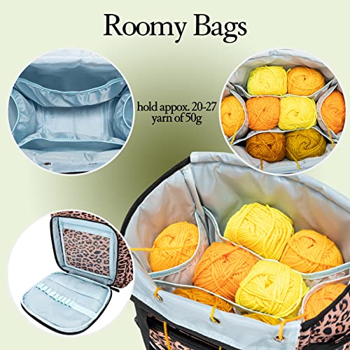 Vicarko Yarn Storage Tote, Knitting Bag, With Inner Dividers, Pockets For Crochet Hooks & Needles, 4 Grommet Holes, Project Storage, Zipper Closure Cover, Shoulder Bags, Animal Print #TOP1