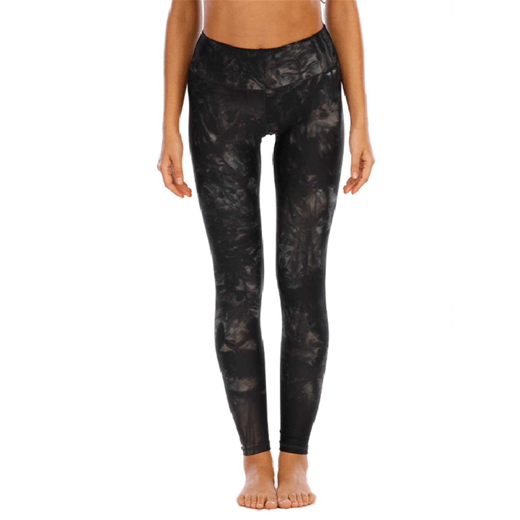 Legginsy z wysokim stanem dla kobiet, Kobiety z wysokim talią nadruki barwniki do jogi scrunk tyłek podnośnik rozciągliwe sportowe legginsy do jogi (Color : Black, Size : XXL)
