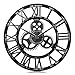 Lafocuse Reloj de Pared Grande Salon Madera 58 cm Plateado Engranajes Industrial Silencioso Vintage Reloj de Cuarzo Números Romanos para Bar Cafetería