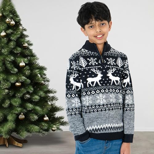 Jersey navideño nórdico infantil para cenas familiares y días de juego invernales con Papá Noel 3