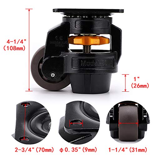Skelang Leveling Machine Caster Model-80, Large Top Plate Leveling Wheel With Retractable Nbr Pad For Heavy Workbench, Electric Equipment, Vending Machine, Total Loading Capacity 3300 Lbs, Pack Of 4 #TOP3