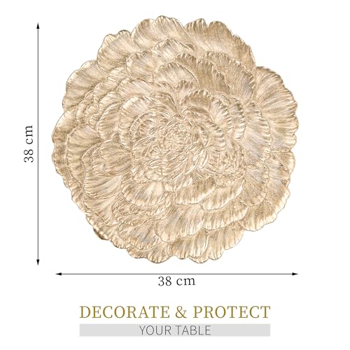 Image of Kuber Industries 15 Inch Soft Leather Dining Table Mat Set of 6 | Non-Slip Heat Resistant Placemats for Kitchen | Decorative Centre Table, Dinner Plate and Bed Side Mat | Emboss Rose - Golden
