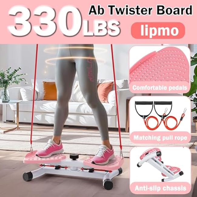 Waist Twisting Machine Fitness Tool, Ab Machine with 330 lbs Weight Capacity & 20dB Ultra-Quiet, Foot Massage Design, Noiseless Home Gym Exercise Equipment for Women Men