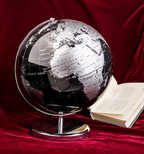 Exerz Metallic World Globe (Dia 12-Inch / 30cm) Black – Educational/Geographic/Modern Desktop Decoration - Stainless Steel Arc and Base/Earth World - Metallic Black - for School, Home, and Office - Thumbnail 2