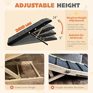 PETKARAY Dog Ramp for Bed, Indoor Dog Ramp for Couch, Folding Portable Dog Stairs for Small Medium Large Dogs, 47" Long Adjustable Height 9"-24" Pet Ramp, Black PETKARAY Dog Ramp for Bed Indoor Dog Ramp for Couch Folding Portable Dog Stairs for Small Medium Large Dogs 47 Long Adjustable Height 9 24 Pet Ramp Black