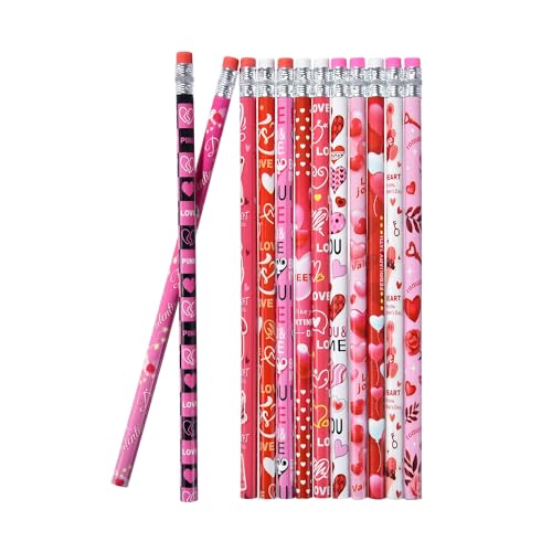 Jsehchya 72PCS Valentine Wooden cased Pencils for Kids with Erasers Wood Wedding Golf Pencils for School Drawing Gift (72PCS Valentines Day)