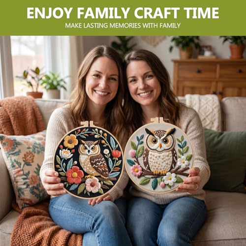 Image of Santune Embroidery Kit for Beginners Needlepoint Cross Stitch Kits Adult Needle Point Sets with Owl Embroidery Patterns, Includes Step-By-Step Instructions and Accessories