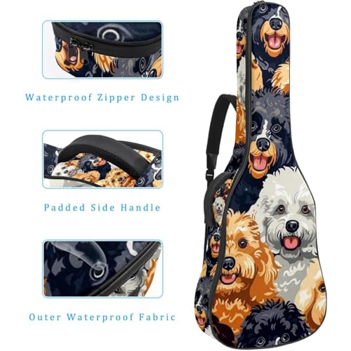 Housse guitare basse et électrique 104 cm imperméable avec motif caniche