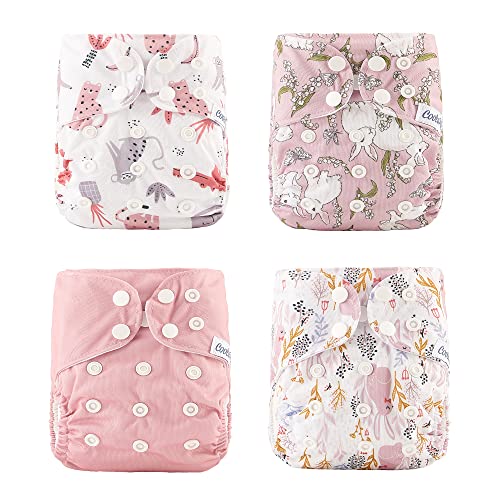 Image of Baby Cloth Diapers Adjustable Reusable Cloth Diapers One Size Washable Nappy Covers Baby Cloth Pocket for Newborn Toddlers Boys Girls(4 Pcs, Sewed Inserts)