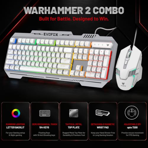 EvoFox Warhammer 2 Semi-Mechanical Gaming Keyboard Mouse Combo White - Image 3