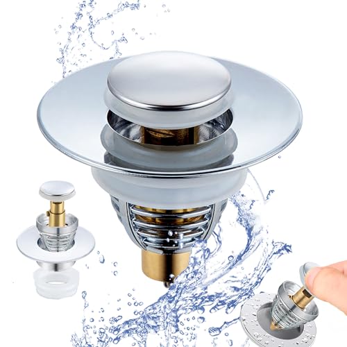 WUBAYI Bouchon d'évier universel de rechange avec filtre pour trous de vidange de 32 à 42 mm, filtre d'évier de type poussoir pour cuisine et salle de bain,...
