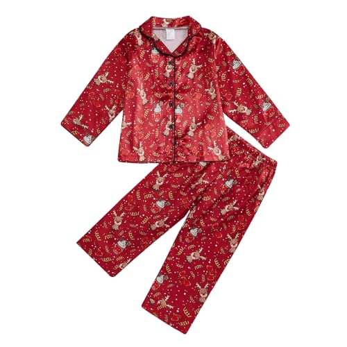 1-6 Years Old Christmas Pajamas for Toddler Girl Silk Pajamas Kid Baby Button-Up Satin Christmas Pjs Set