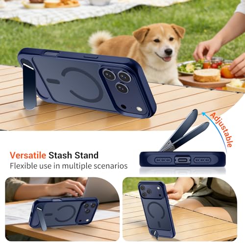 Image of SUPFINE Magnetic for iPhone 17 Pro Max Case Translucent Matte Phone Cover | (Built-in Invisible Kickstand)(Compatible with MagSafe)(Military Grade Drop Protection) Deep Blue