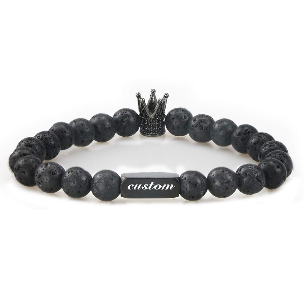 Mainbead Personalized Black Lava Rock and Alloy Crown Elastic Rope bracele Women Bracelet Jewelry Lover