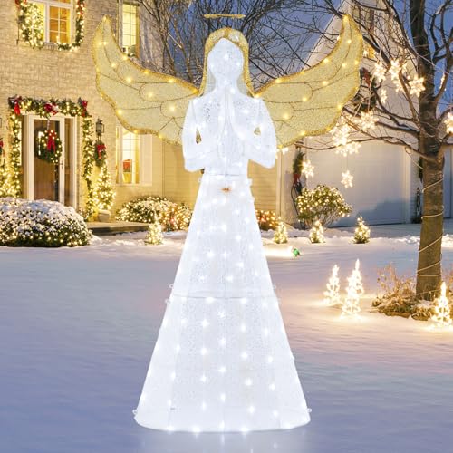 COSTWAY Weihnachtsengel beleuchtet groß, Weihnachtsdeko mit 150...